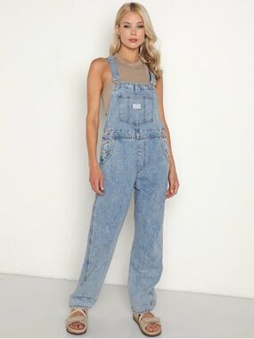 Levis Vintage Overalls No Stone Unturned XL cotton Crop Wide Leg Raw Hem Casual